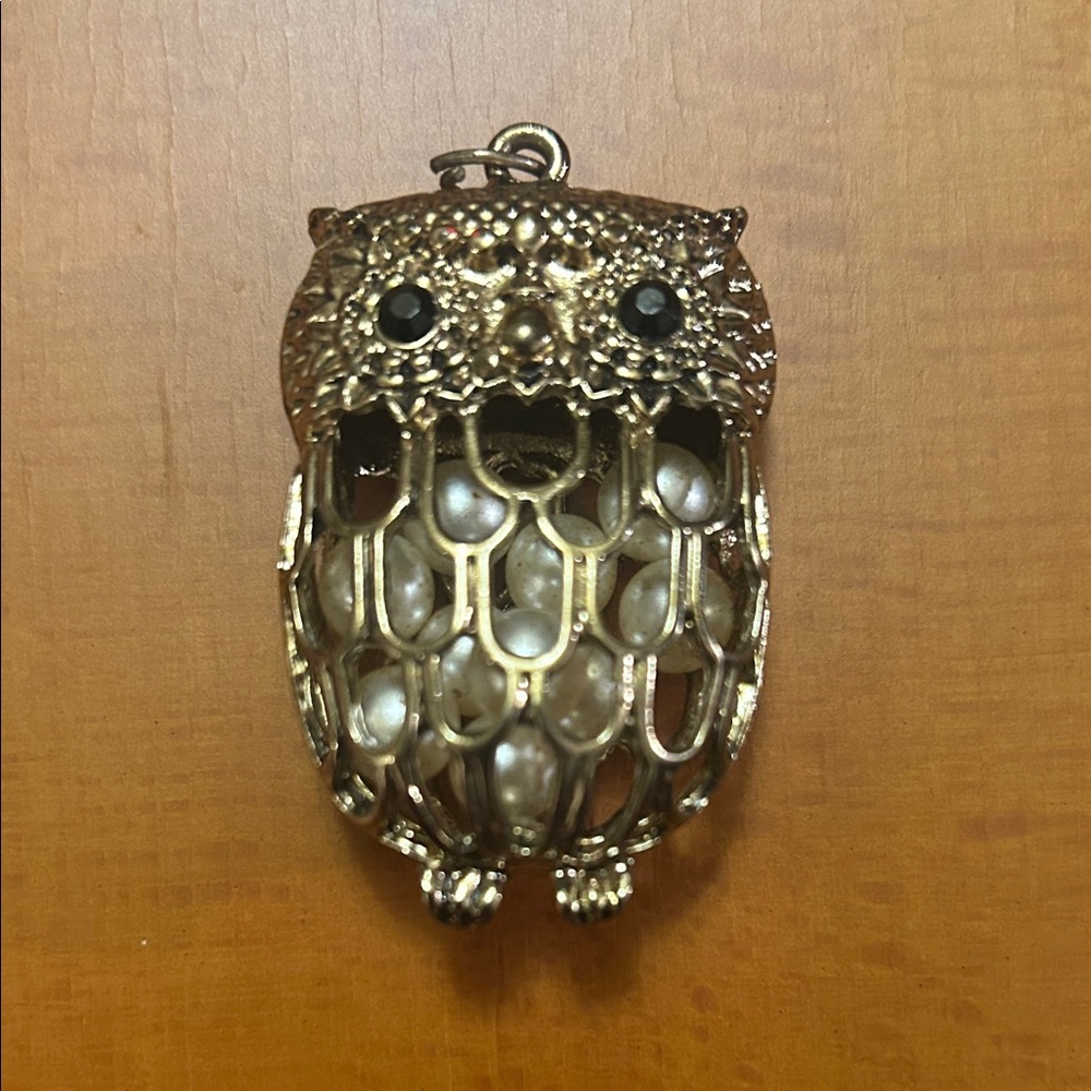 Gold Owl Pendant Necklace Charm with Pearls